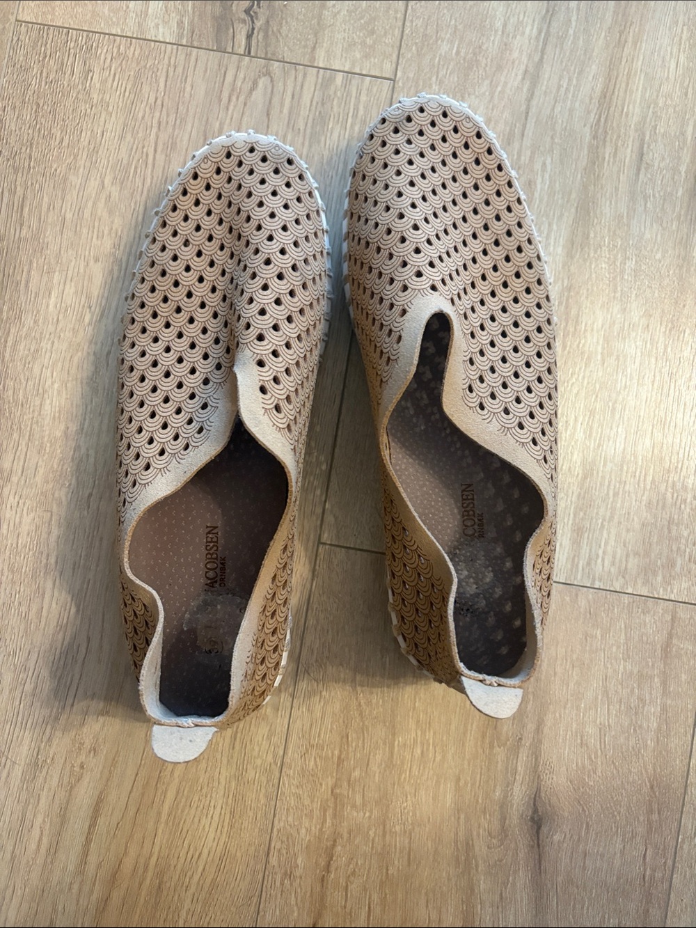 Isle Jacobsen Suede Perforated Slip-On Shoes in Tan - Lightweight